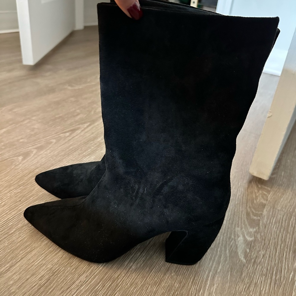 Chic Black Suede Heeled Boots